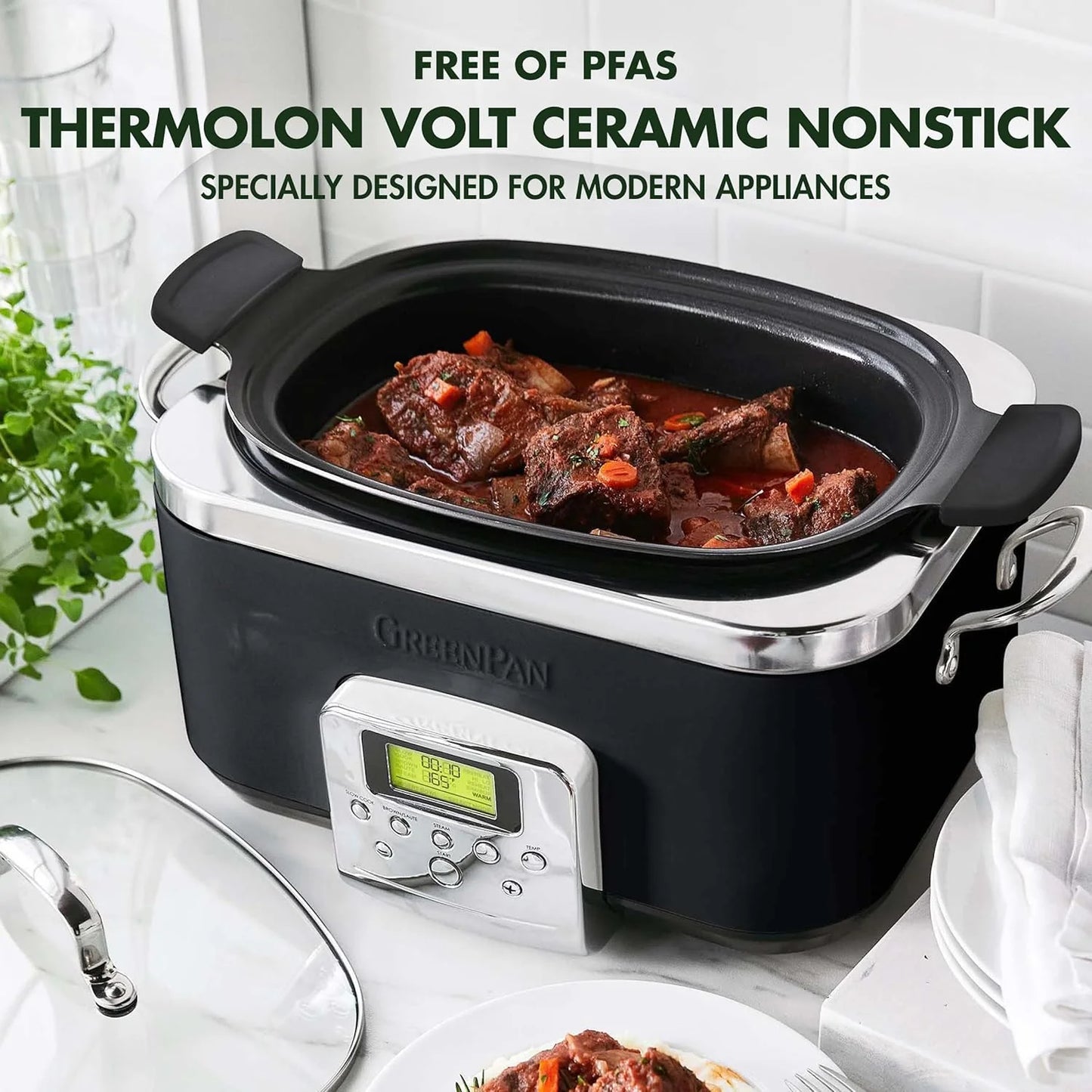 8-in-1 Programmable 6QT Electric Slow Cooker with Dishwasher-Safe Lid and Removable Base