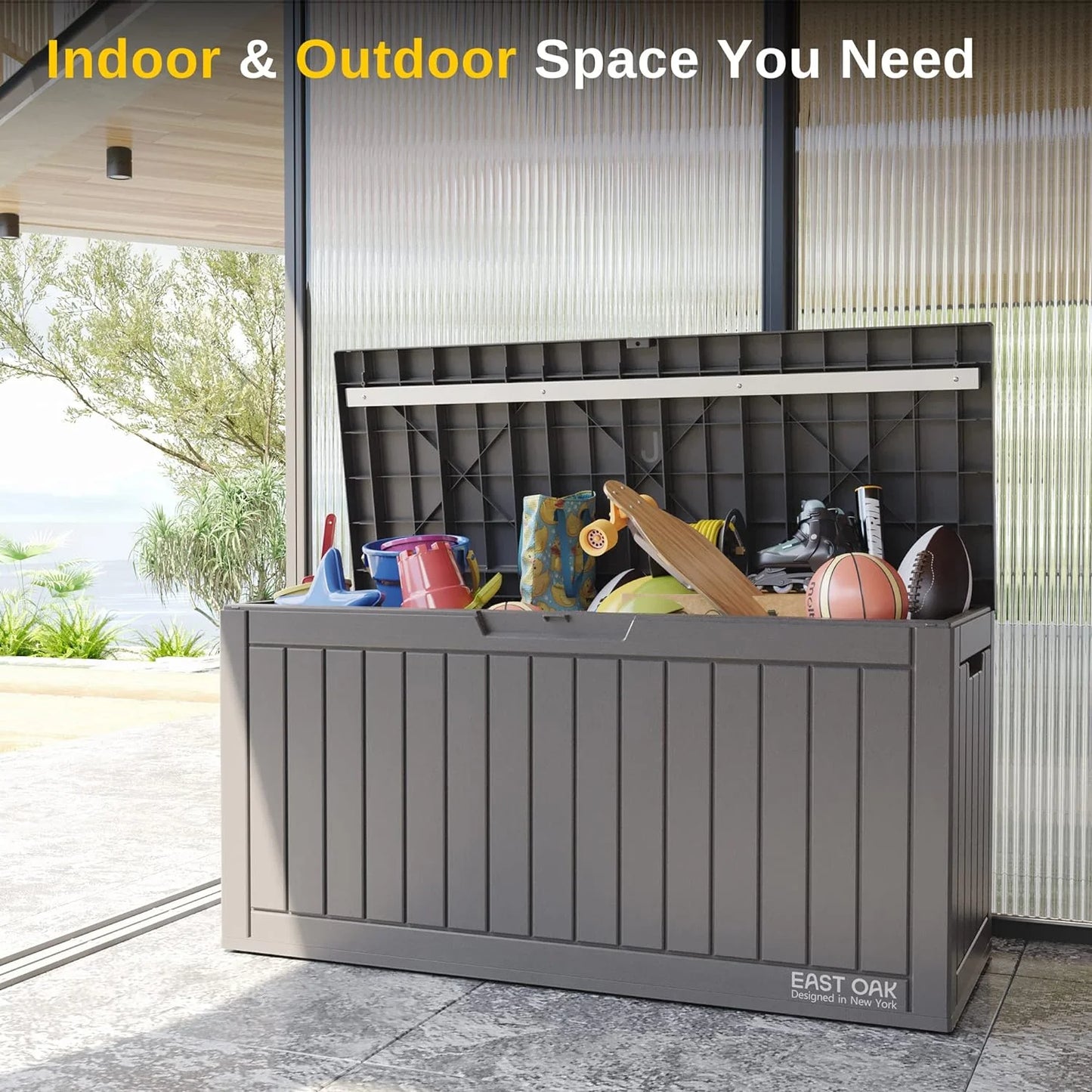 EAST OAK Outdoor Storage Box, 60 Gallon Deck Box Indoor and Outdoor Use, Waterproof Resin Storage Bin