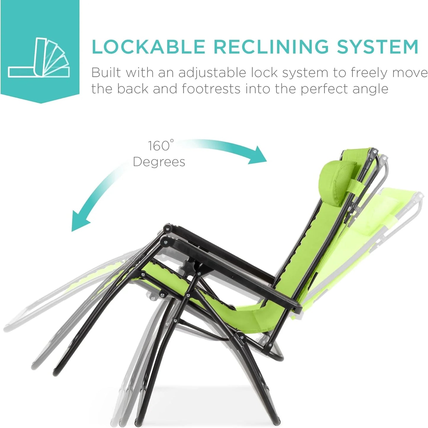 Best Choice Products Folding Zero Gravity Outdoor Recliner Patio Lounge Chair w/Adjustable Canopy Shade, Headrest, Side Accessory Tray, Textilene Mesh - Peacock Blue