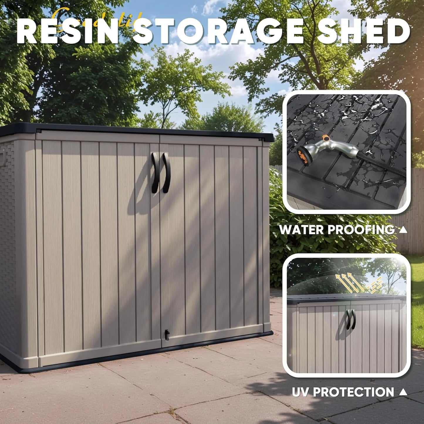 Devoko Outdoor Storage Cabinet 26 Cu Ft with Lockable Doors, Horizontal Storage Shed Waterproof Patio Tools Storage Box