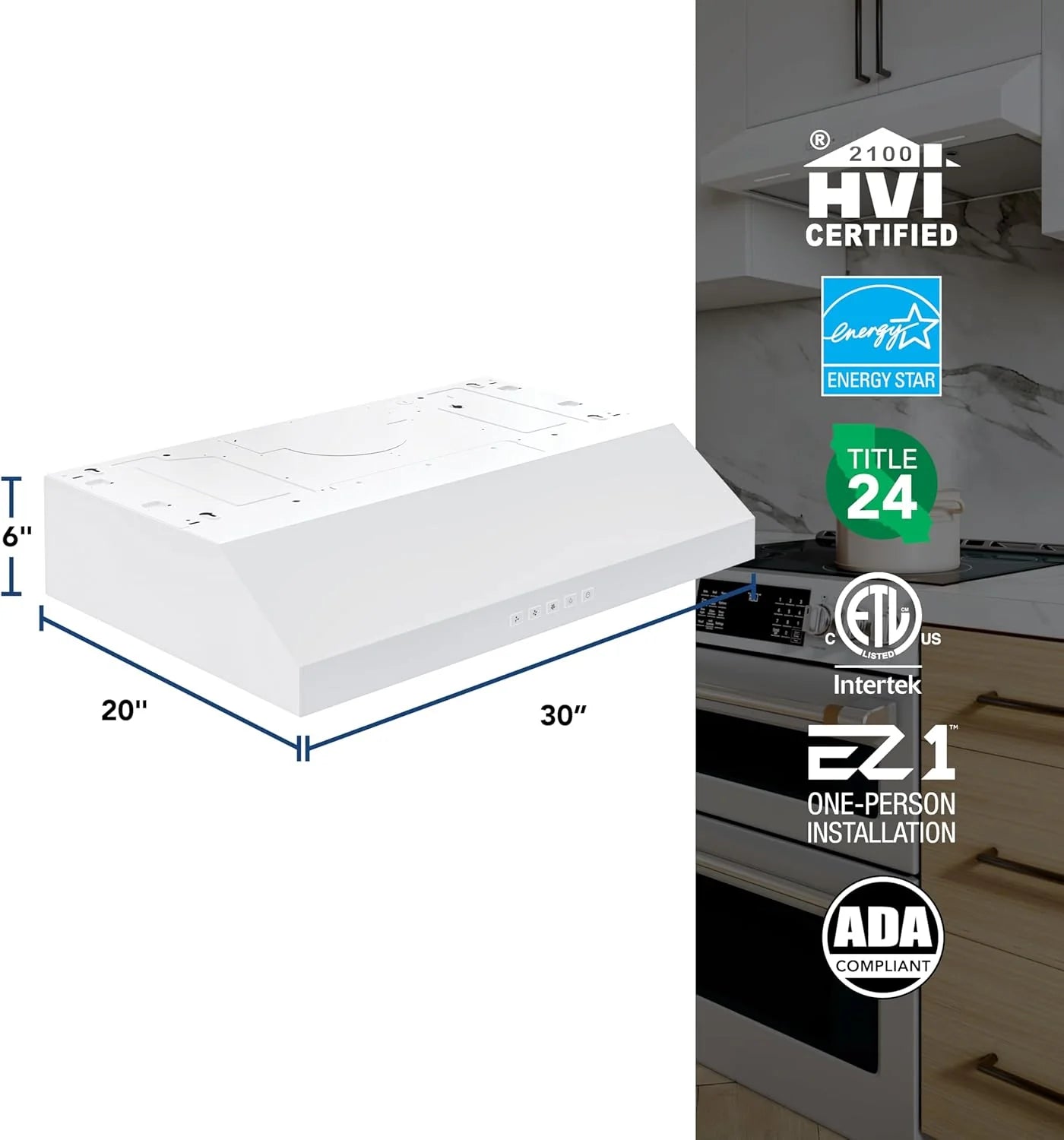 Broan-NuTone Three-Speed Glacier Undercabinet Range Hood with LED Light, ADA Compliant