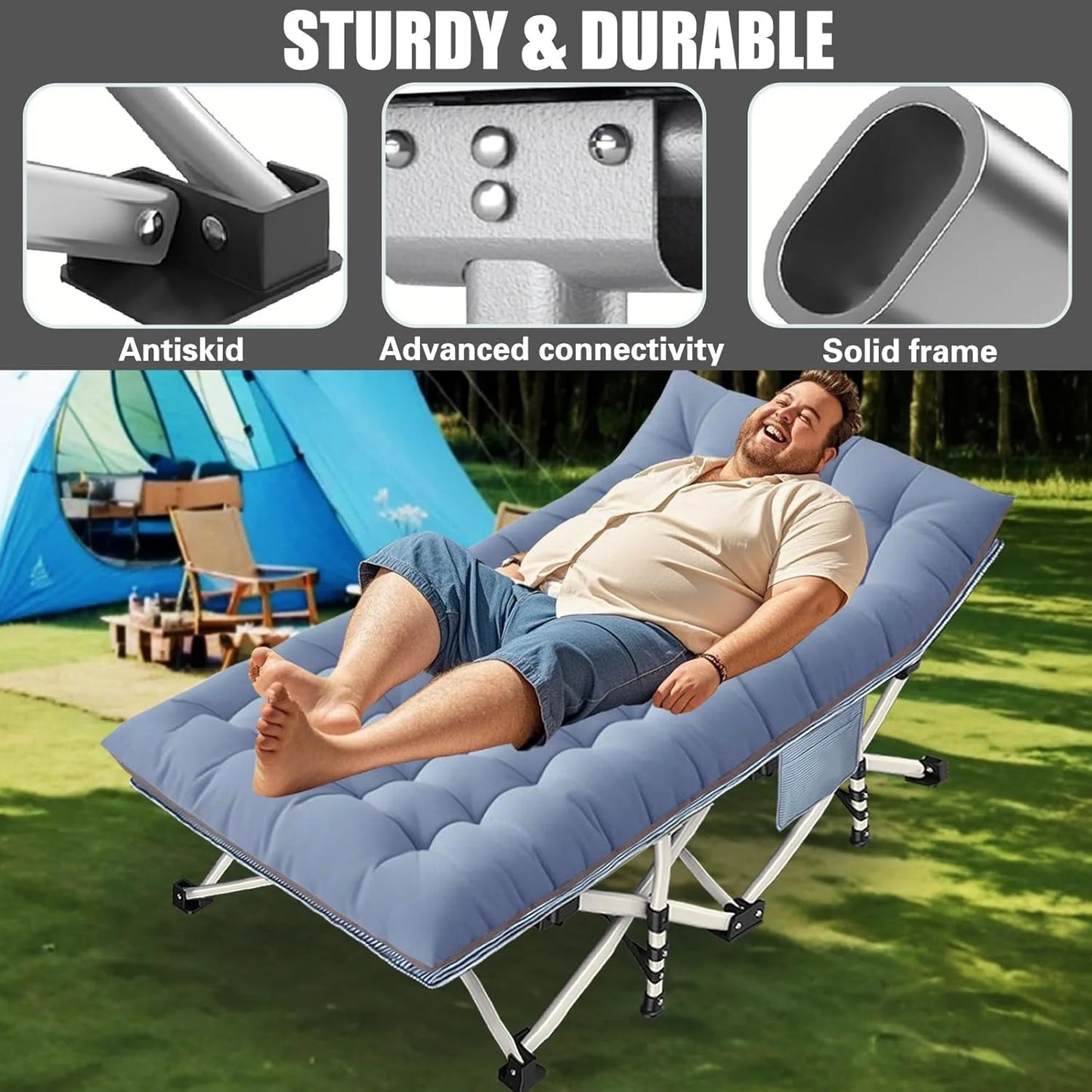 2-pack camping cots with mattresses, comfortable sleeping beds, adult camping cots, 2-person folding beds, heavy-duty sleeping beds