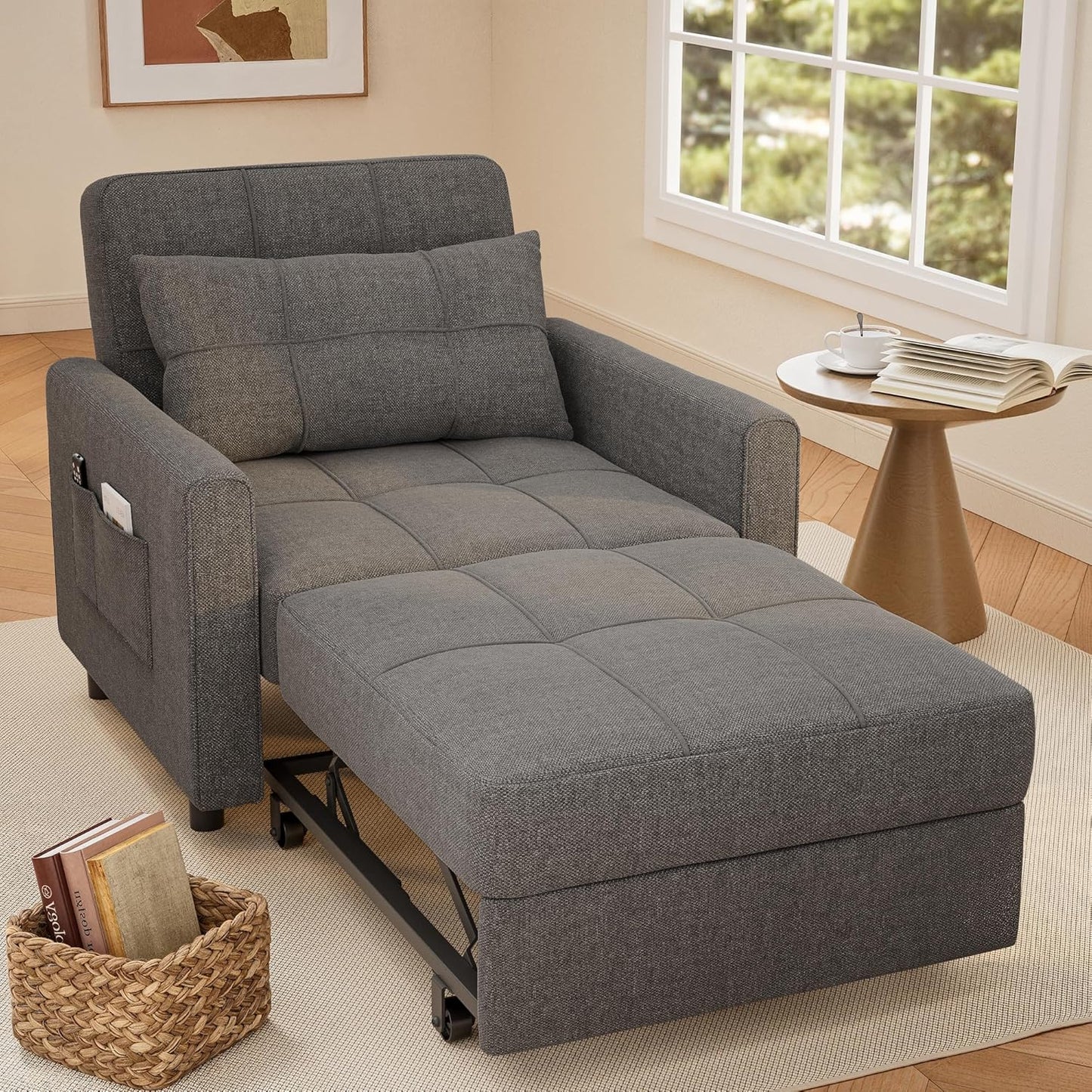 Sofa Bed Chair 3 in 1 Convertible, Pullout Single Sleeper Chair Bed with Adjustable Backrest, Spacious Multifunctional Sofa Couches