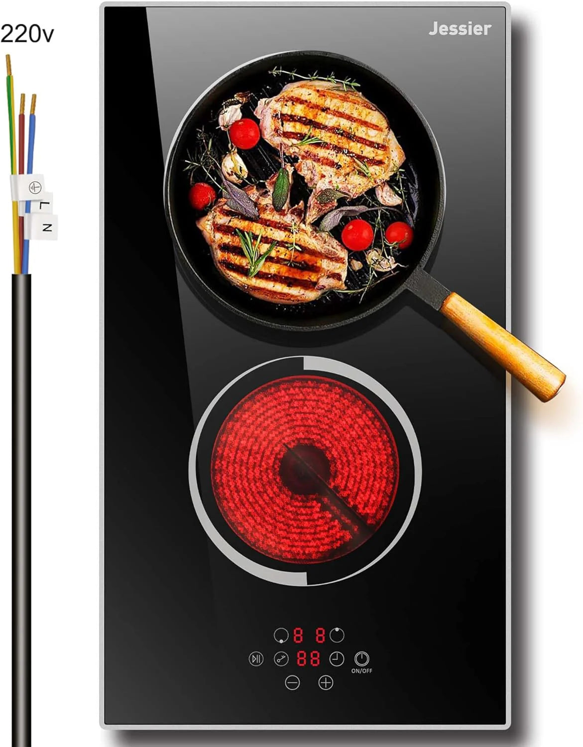 Electric Cooktop 30 Inch - 5 Burners Built-in Ceramic Cooktop, 30" Electric Stove Top with Glass Protection Metal Frame, 9 Heating Level, 8400W, 220-240V for Hard Wire(No Plug)