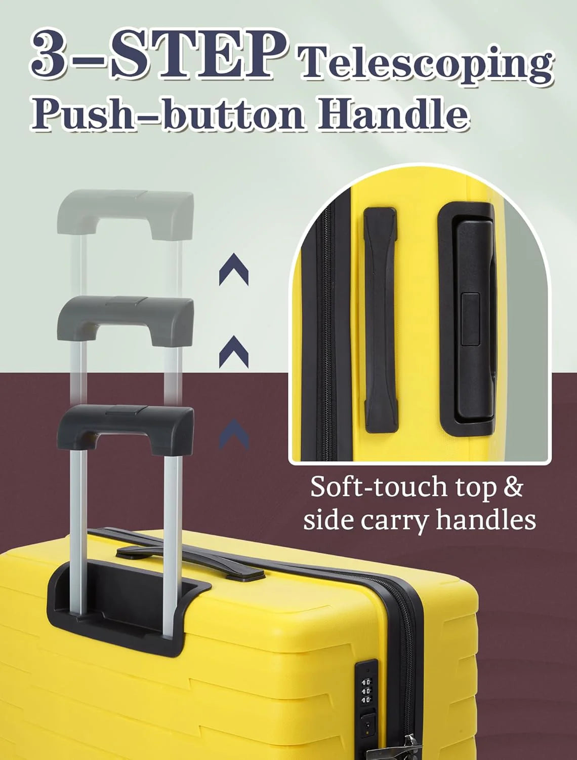 5-piece luggage set with wheels, ABS hardshell suitcase with spinner wheels