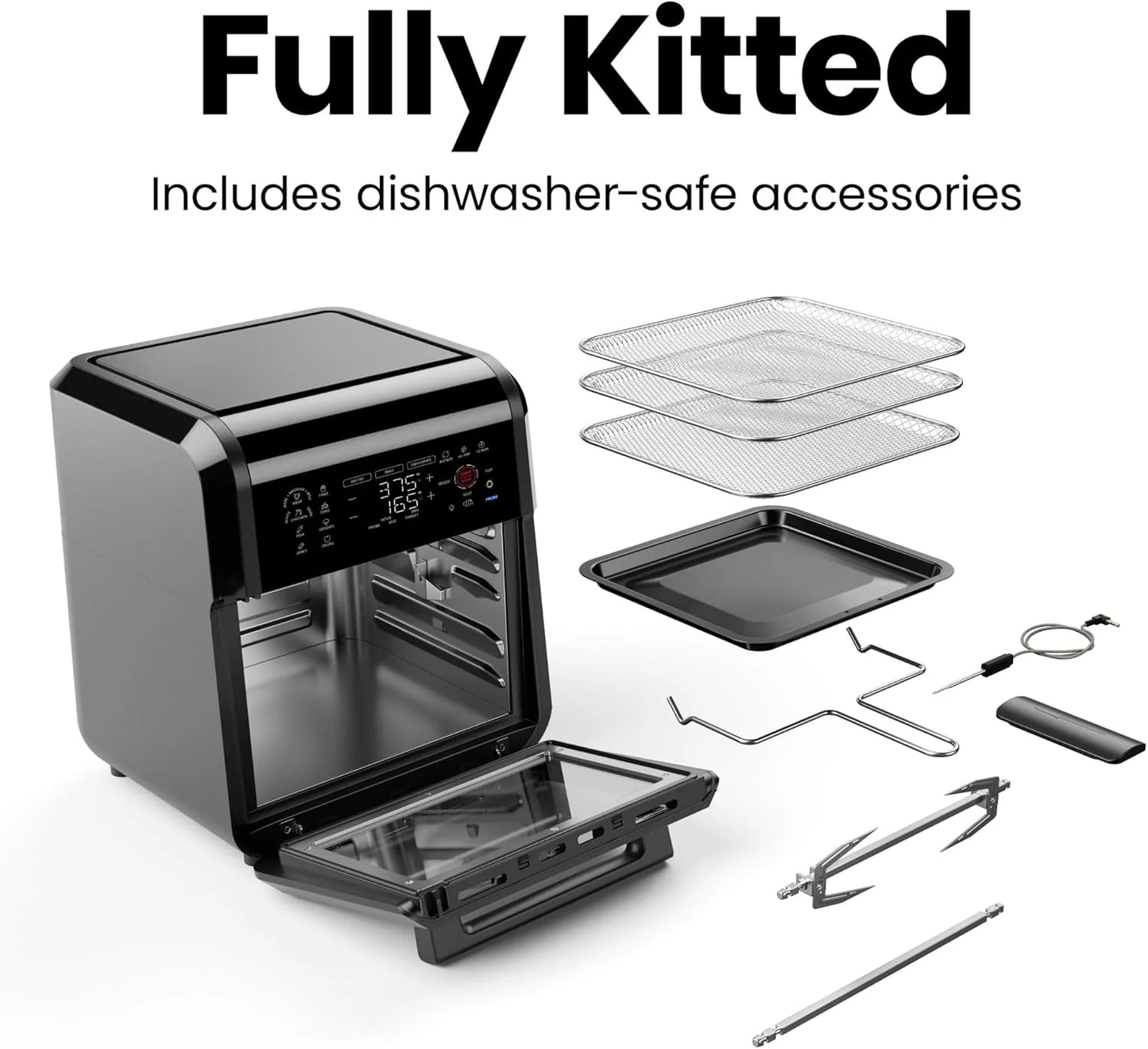 CHEFMAN ExacTemp™ 12-Quart Air Fryer with Integrated Smart Cooking Thermometer, 28 Touchscreen Presets, Broiler, Dehydrator, and Oven