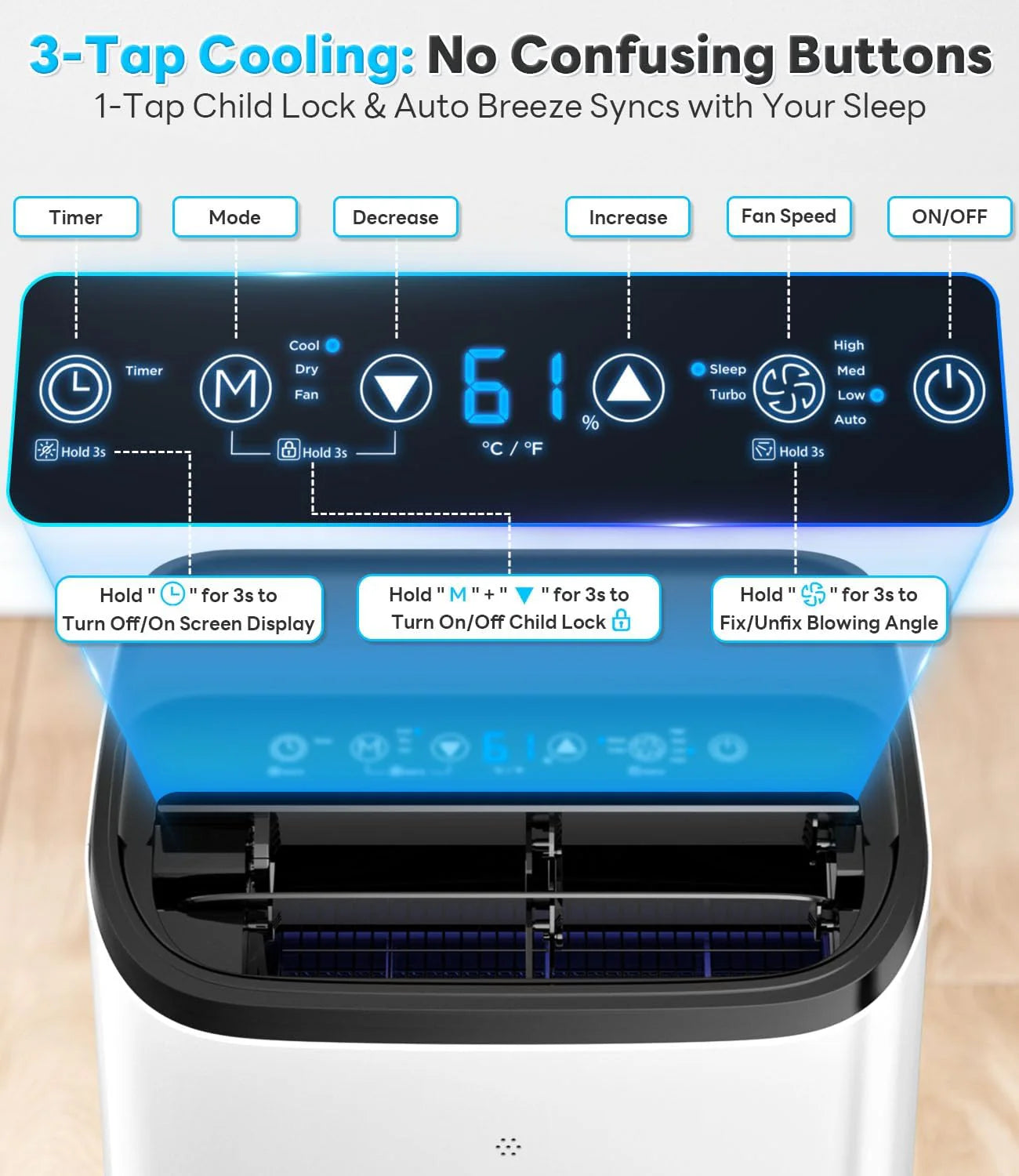 14,000 BTU Portable Air Conditioner Cools Up to 700 Sq.Ft, Auto-Evaporation Low Noise Portable AC Unit with Remote Control Fits for Large Room, Office, Garage,White