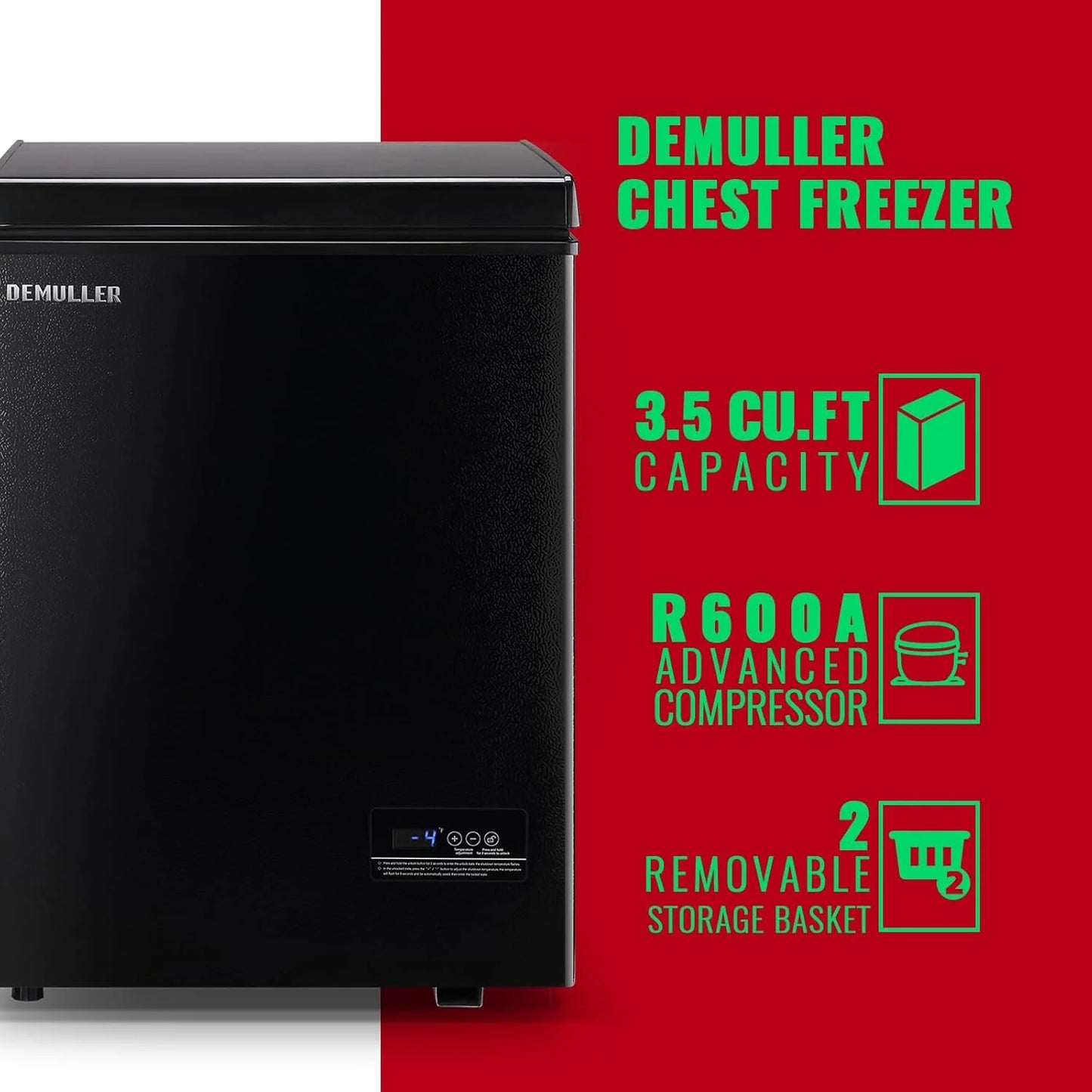 Chest Freezer 5.0Cubic Feet Deep Freezer Freestanding Freezers with 2 Removable Stainless Steel Basket, Mini Freezer Top Open Door Compact Freezer with Electronic Control 41℉ to -15℉BLACK