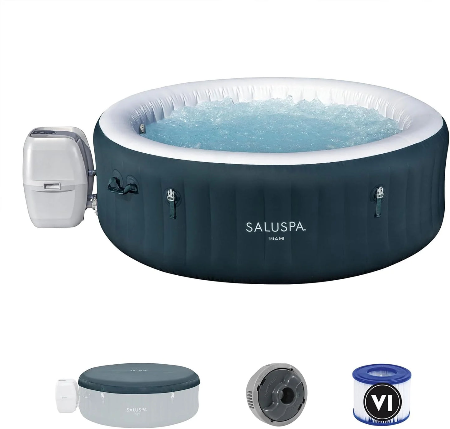 SaluSpa Aruba AirJet Large Round 2 to 3 Person Inflatable Hot Tub Portable Outdoor Spa with 110 AirJets and EnergySense Cover, Grey