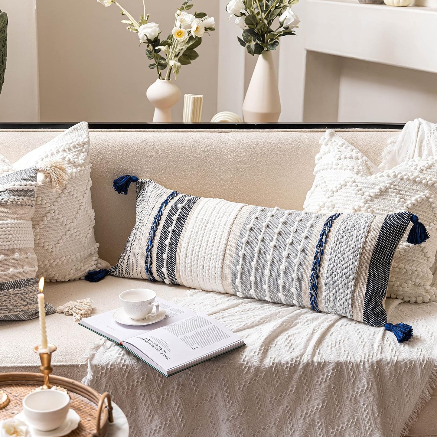 Blue Boho Decorative Throw Pillow Cover 20x20