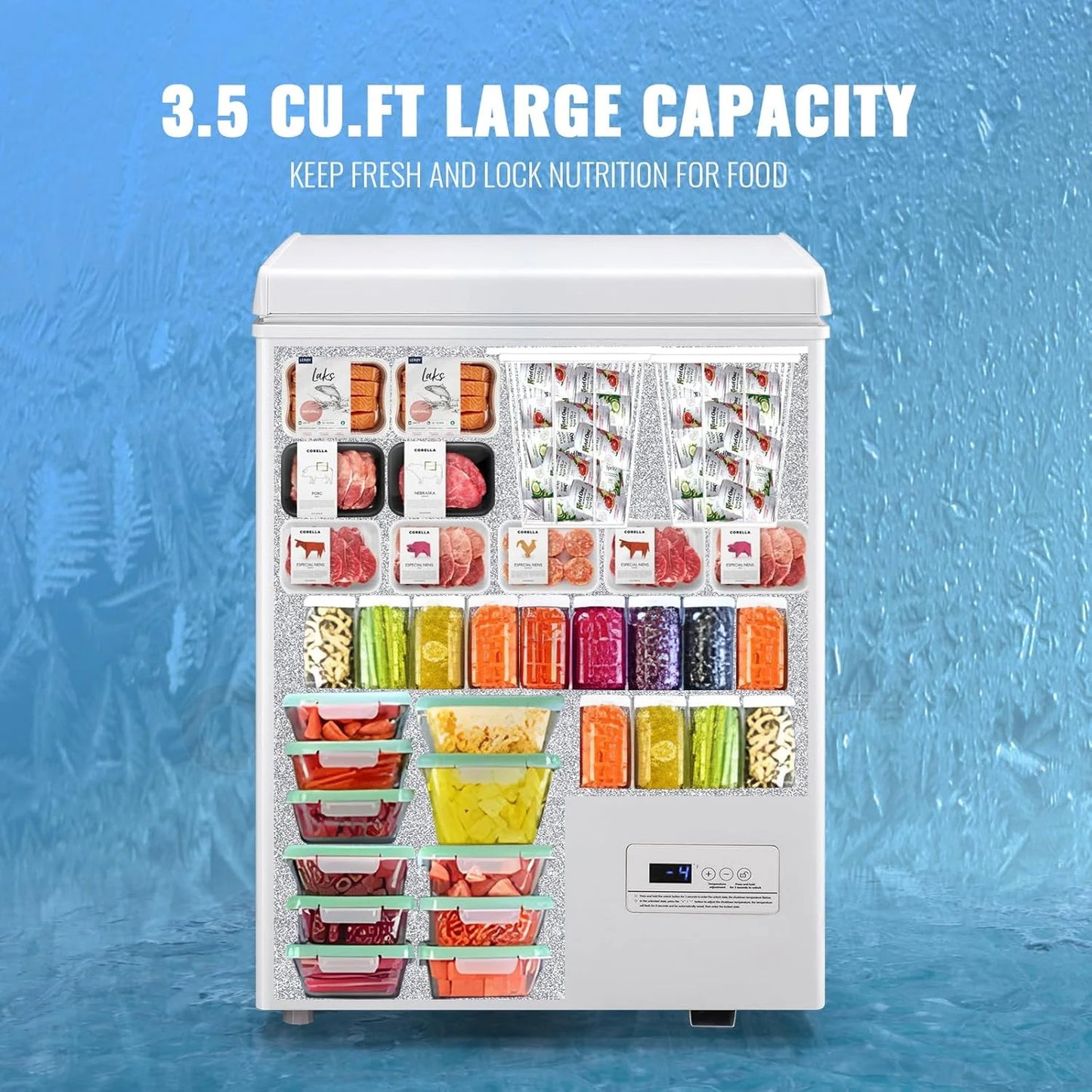 Chest Freezer 5.0Cubic Feet Deep Freezer Freestanding Freezers with 2 Removable Stainless Steel Basket, Mini Freezer Top Open Door Compact Freezer with Electronic Control 41℉ to -15℉BLACK
