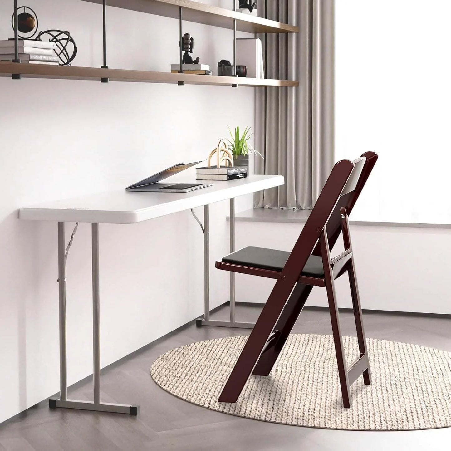 VINGLI Resin Folding Chair with Cushion Foldable Plastic Chair with Comfortable Cushioned Seat