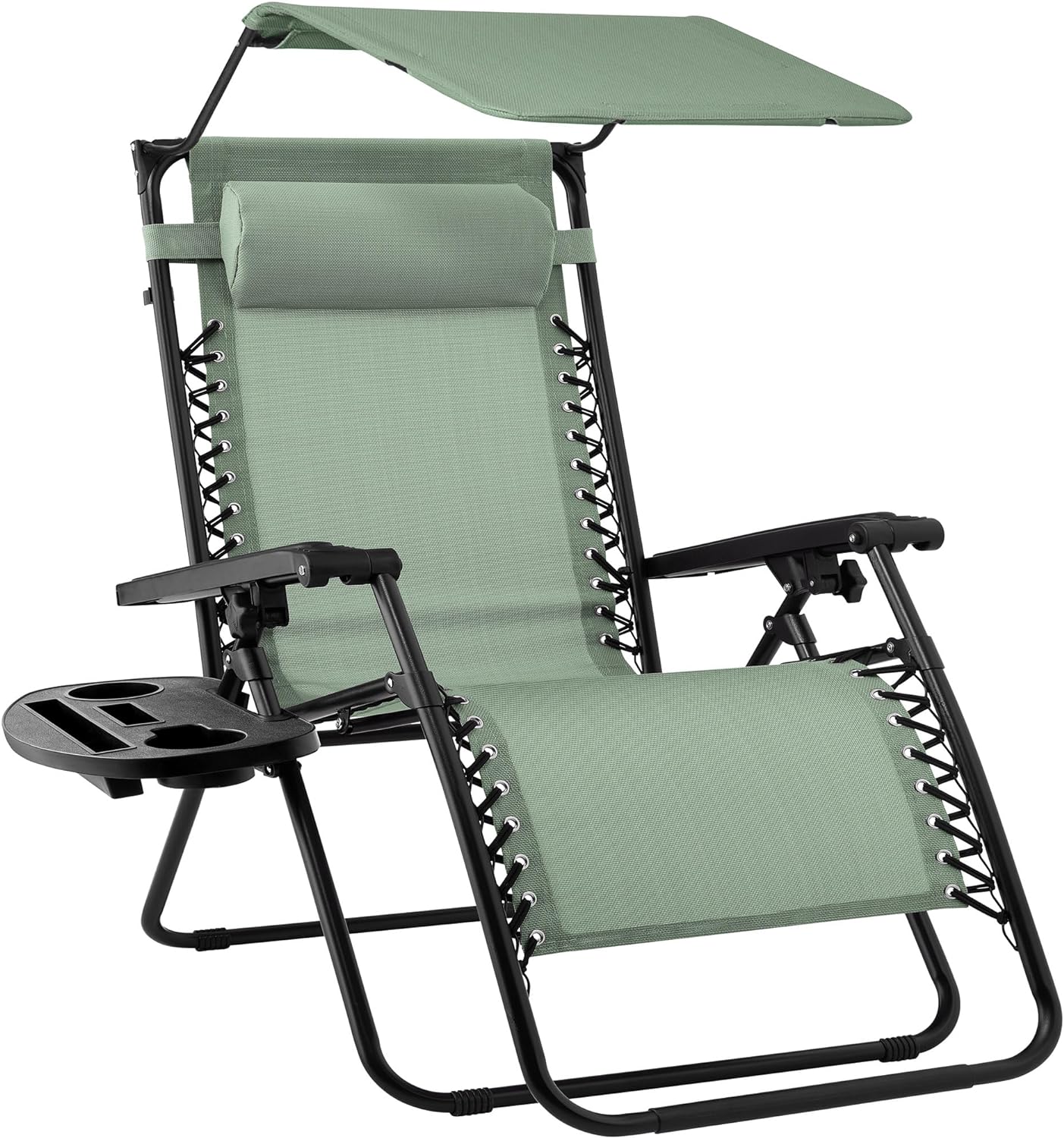Best Choice Products Folding Zero Gravity Outdoor Recliner Patio Lounge Chair w/Adjustable Canopy Shade, Headrest, Side Accessory Tray, Textilene Mesh - Peacock Blue
