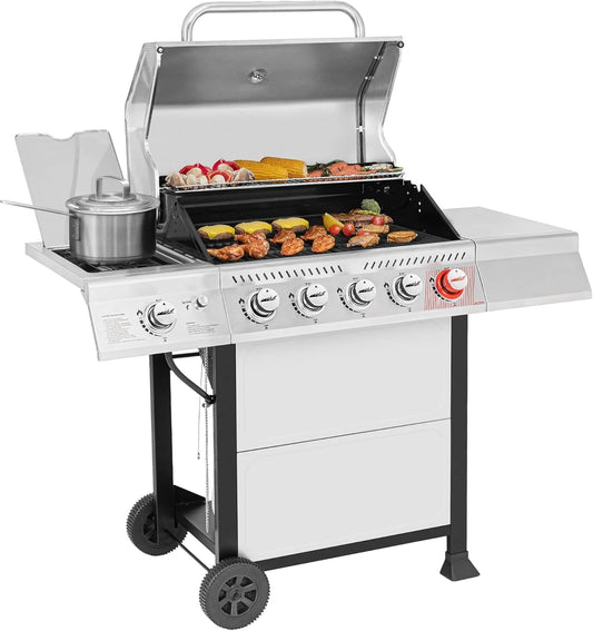 Royal Gourmet GA5401T 5-Burner Propane Gas Grill with Sear Burner and Side Burner, Stainless Steel BBQ Grill with 632 Sq. In. Grilling Area for Outdoor Barbecue Cooking, 64,000 BTUs, Silver
