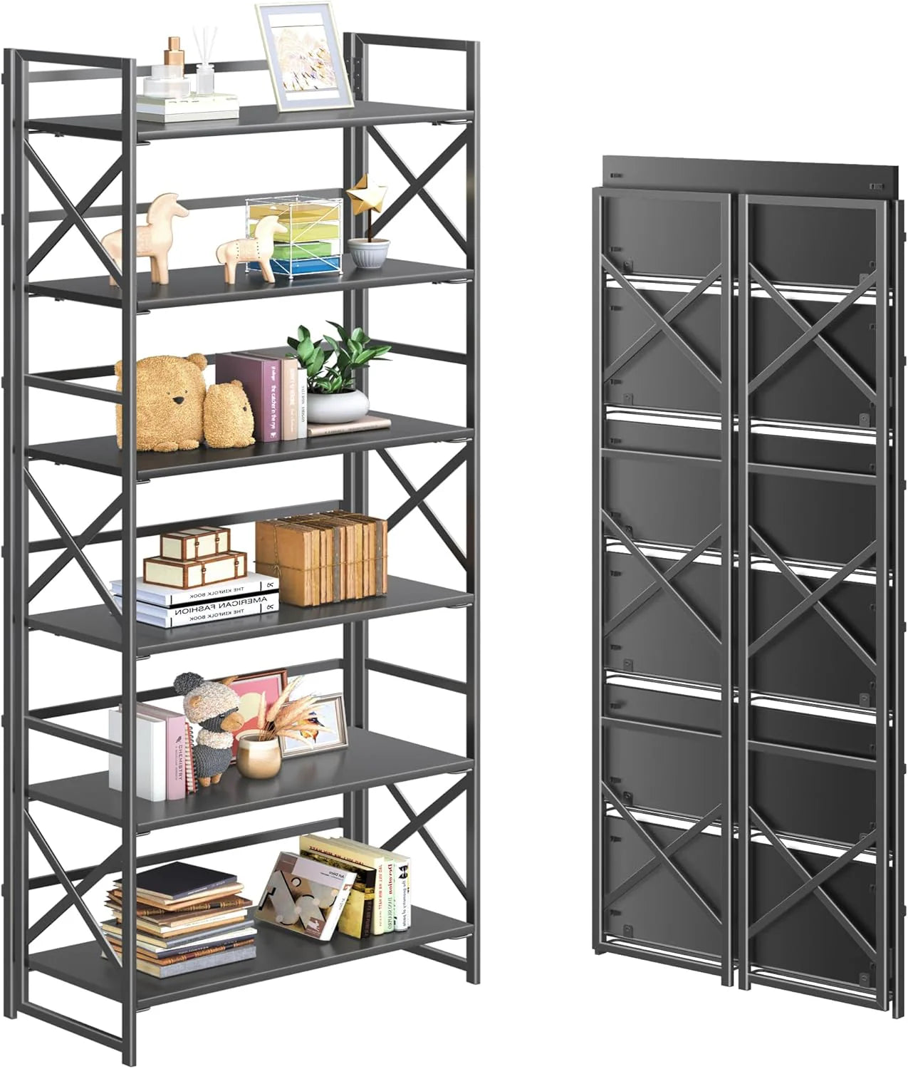 5 Tiers No Assembly Book Shelves 51.2" H Folding Bookshelf Bookcase