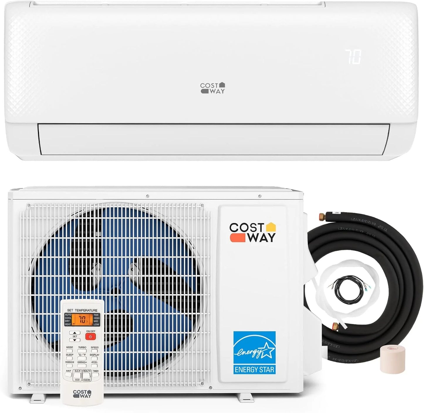 COSTWAY 12000BTU Mini Split Air Conditioner& Heater, 20 SEER2 115V Wall-Mounted Ductless AC Unit Cools Rooms up to 750 Sq. Ft, Energy Efficient Inverter AC with Heat Pump (Blast Series)
