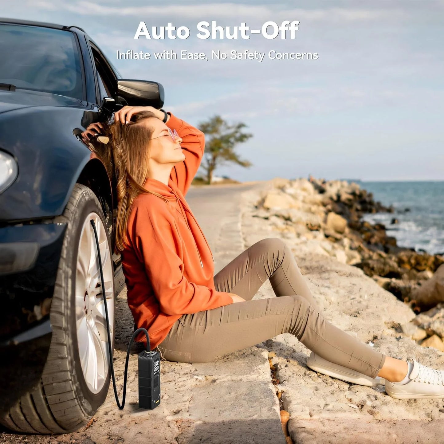 Tire Inflator Portable Air Compressor - 4x Speed 160 PSI Cordless Tire Inflator with Pressure Gauge