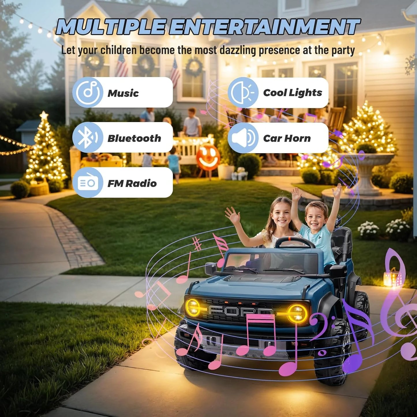 Bronco Raptor Two-Seater Ride-On Car Truck Toy Blue