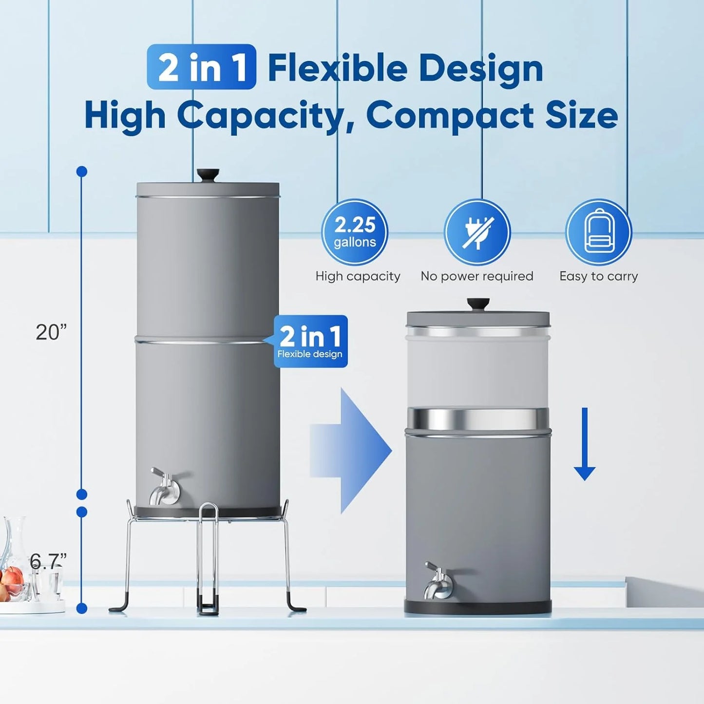 Purewell three-stage 0.01μm ultrafiltration gravity water filtration system 304