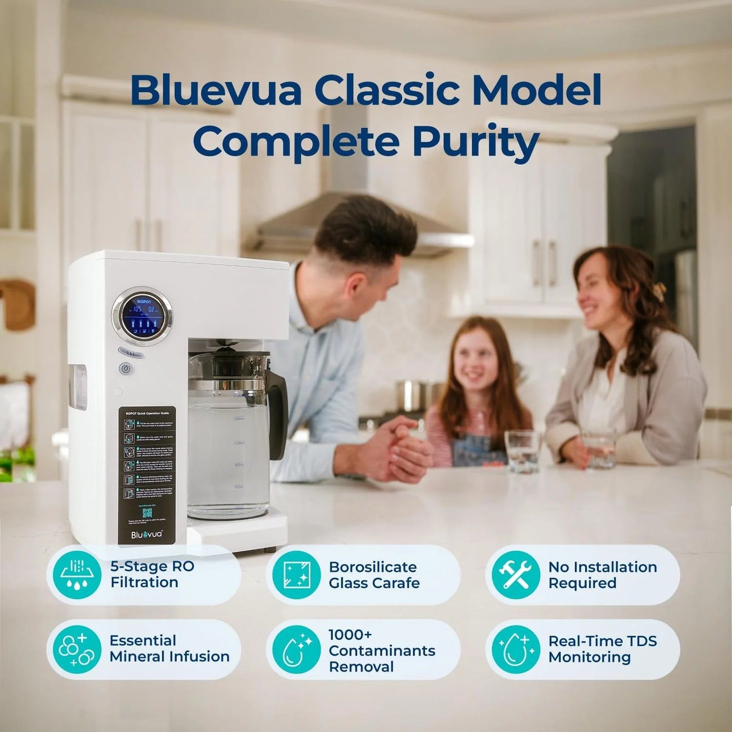 Bluevua RO100ROPOT-UV Reverse Osmosis System Countertop Water Purifier - 6-stage purification with UV and remineralization, reverse osmosis filtration