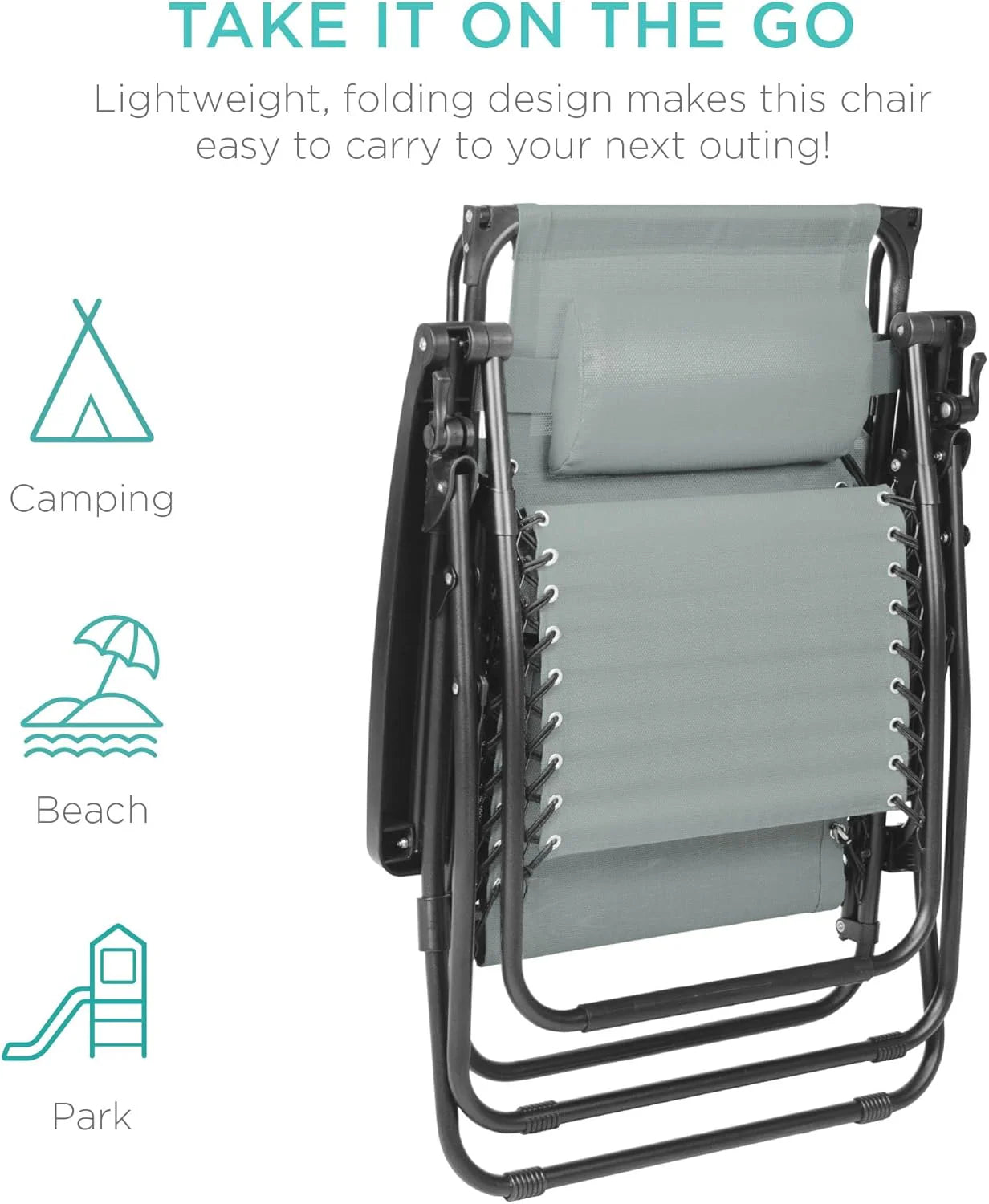 Best Choice Products Folding Zero Gravity Outdoor Recliner Patio Lounge Chair w/Adjustable Canopy Shade, Headrest, Side Accessory Tray, Textilene Mesh - Peacock Blue