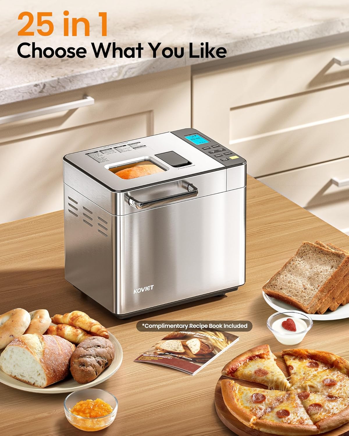 25-in-1 Bread Maker with Automatic Dual Dispenser, 2-Pound Stainless Steel Bread Maker