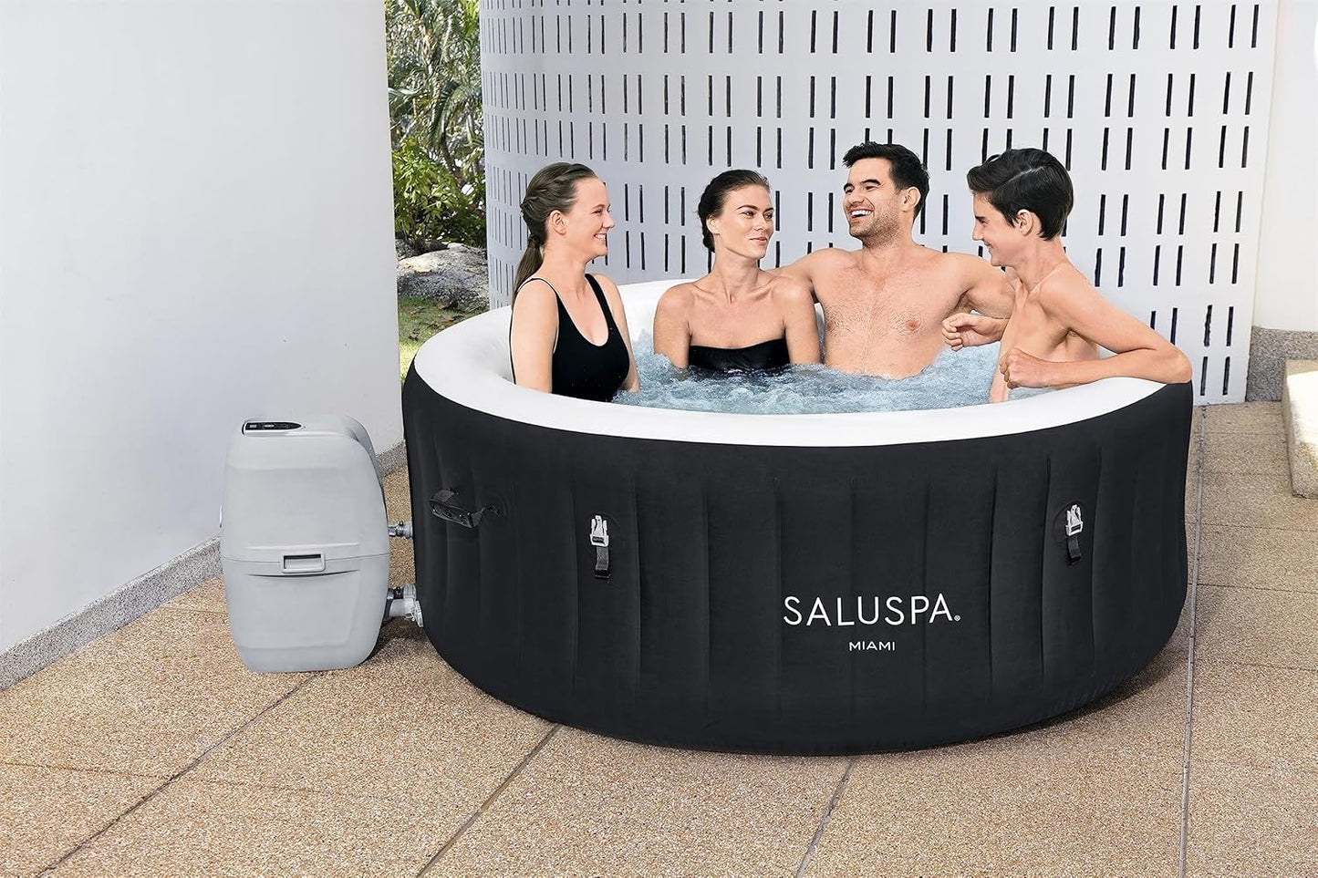 Bestway SaluSpa Miami EnergySense AirJet Inflatable Hot Tub Spa (71" x 26") | Portable Hot Tub with 2 Covers (1 Energy-Efficient Thermal Cover and 1 Standard Cover) | Fits Up to 2-4 Persons | Black