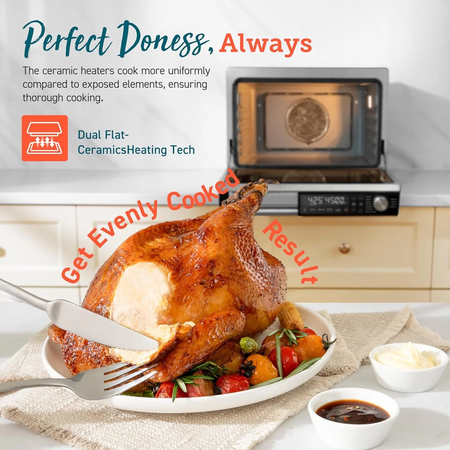 COSORI 11-in-1 air fryer, 13-quart capacity, combines grilling, toasting, baking, and reheating. Includes recipes and 6 accessories.