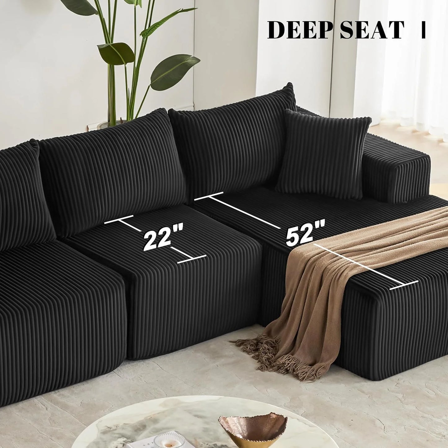108 inch sectional sofa, cloud sectional sofa with deep seat, modern sectional L shaped sofa