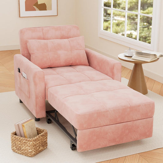 Sofa Bed Chair 3 in 1 Convertible, Pullout Single Sleeper Chair Bed with Adjustable Backrest, Spacious Multifunctional Sofa Couches