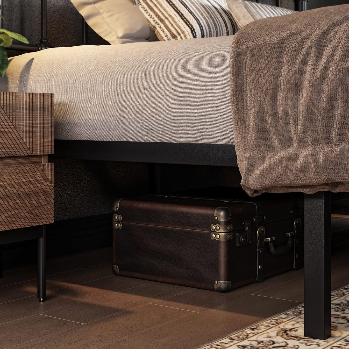 Allewie Queen Size Metal Platform Bed Frame with Victorian Style Wrought Iron-Art Headboard/Footboard, No Box Spring Required