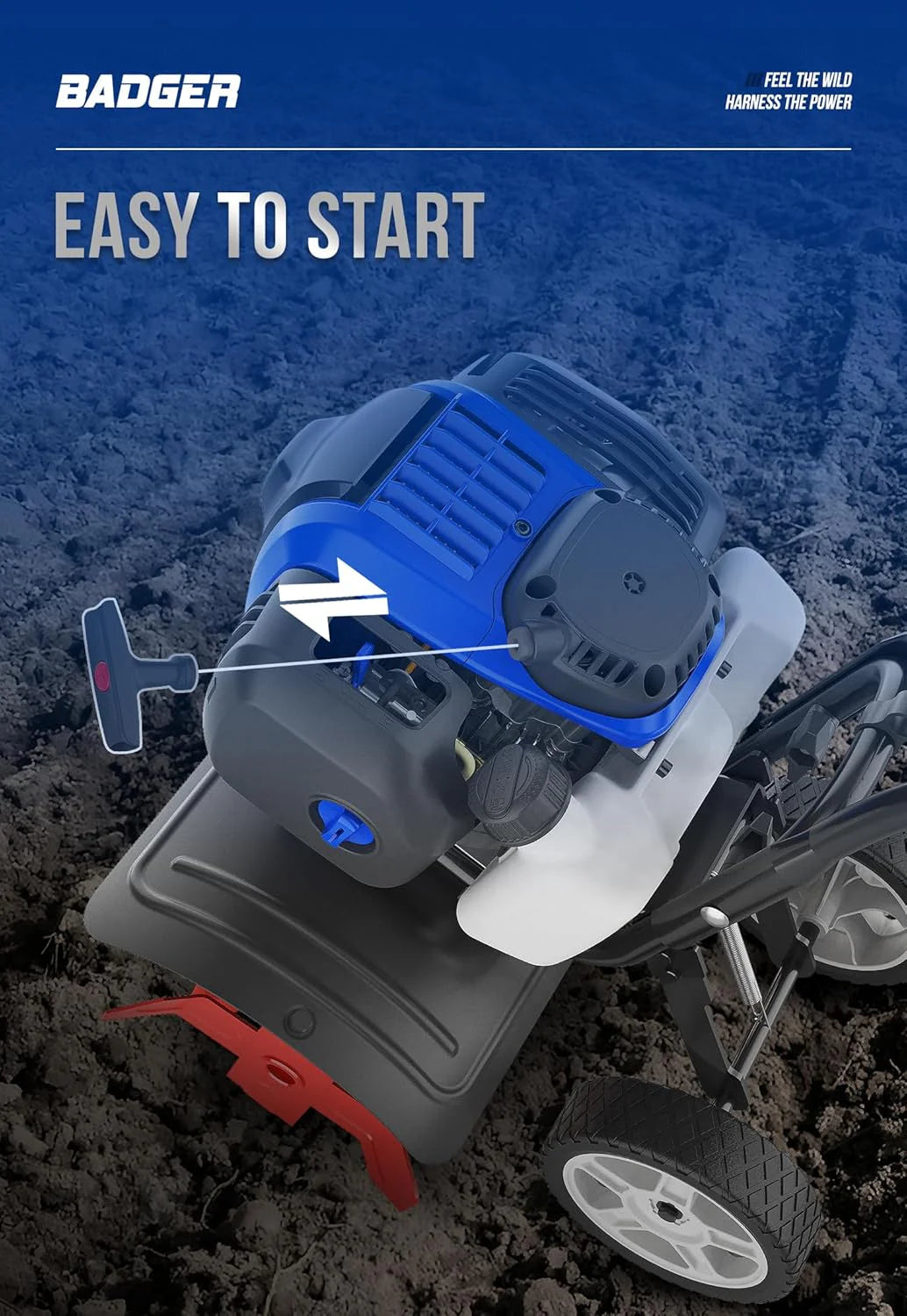 Garden Tiller 53cc Mini Cultivator 15 inch Powerful Liftable Booster Rod Tilling Tool for Lawn, Garden and Field Soil Cultivation