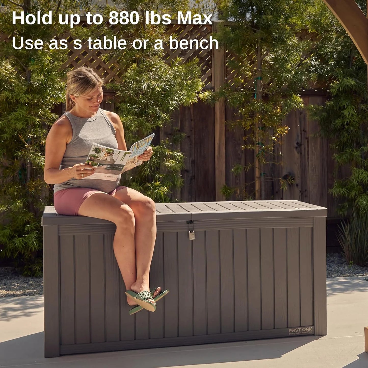 EAST OAK Outdoor Storage Box, 60 Gallon Deck Box Indoor and Outdoor Use, Waterproof Resin Storage Bin