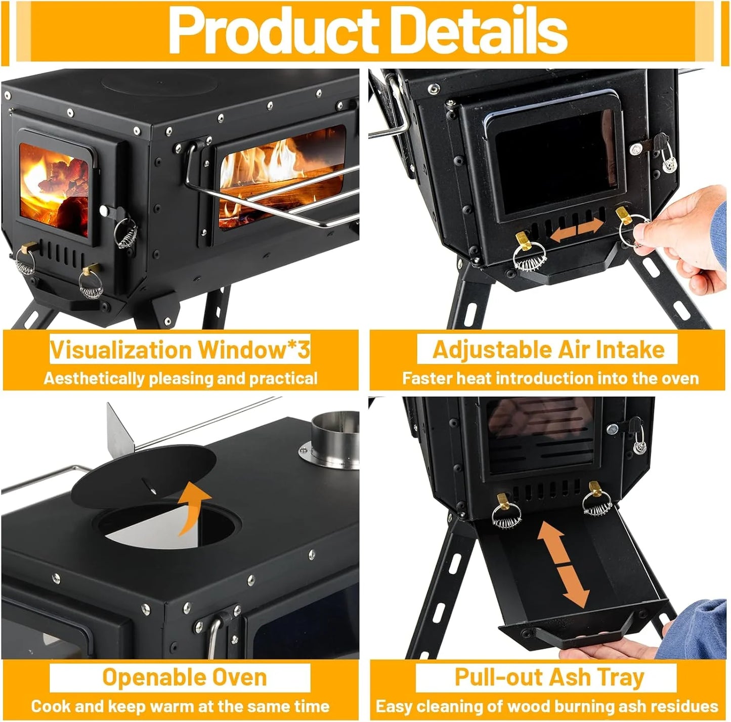 Hot Tent Stove Wood Stove, Small Wood Stove for Outdoor Heating and Cooking, Ice Fishing, Hunting