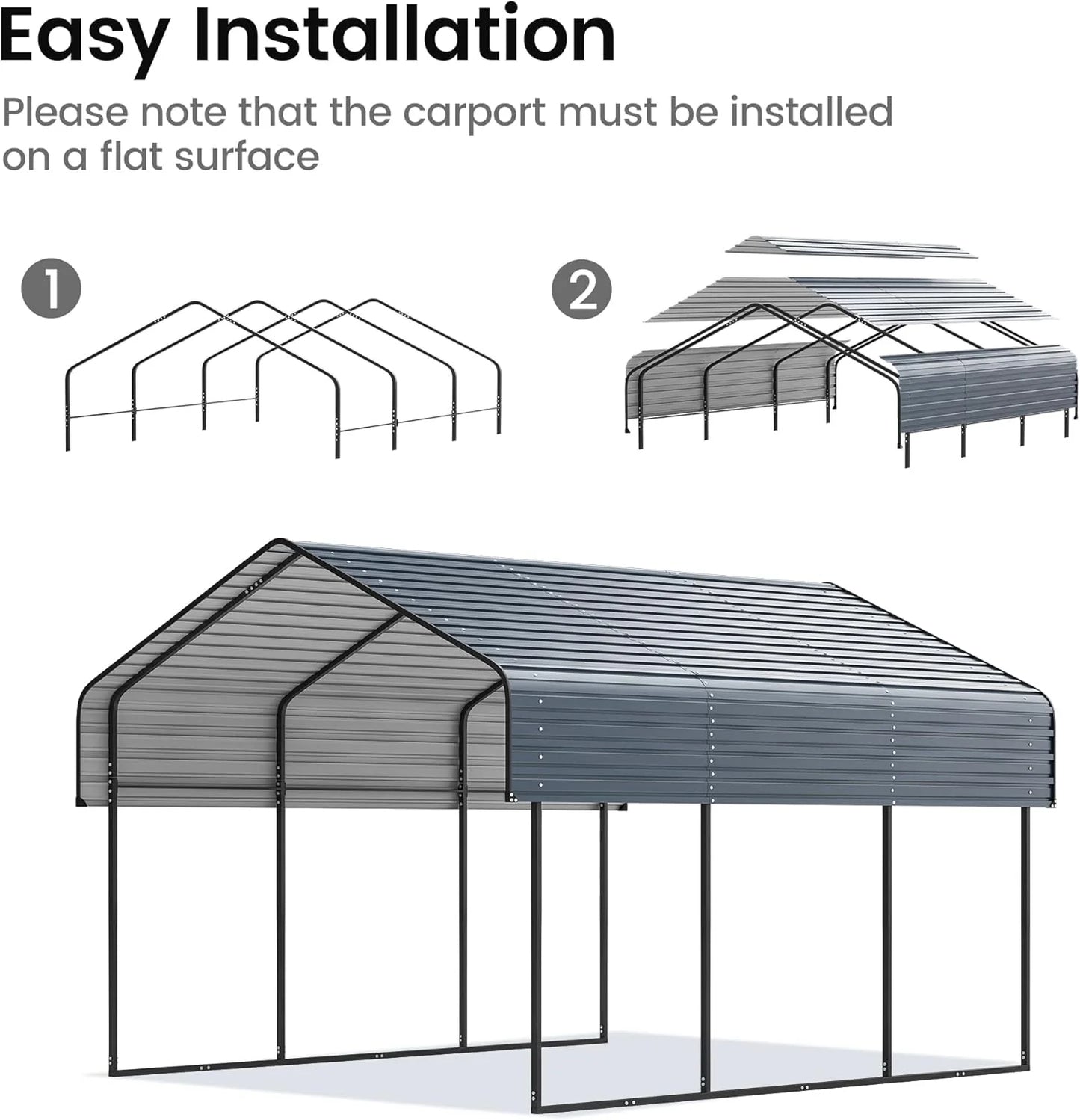 10'x15' Heavy Duty Metal Carport, Outdoor Garage Car Shelter Shade with Heavier Frame
