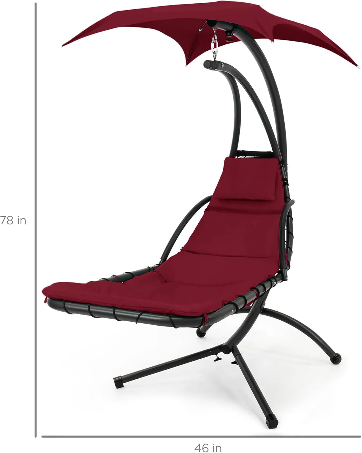 Best Choice Products Outdoor Hanging Curved Steel Chaise Lounge Chair Swing w/Built-in Pillow and Removable Canopy - Teal