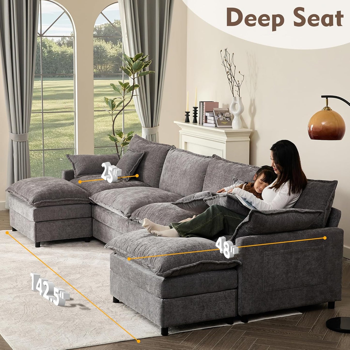 108" U-shaped sofa, modular sofa Comfortable cloud sofa