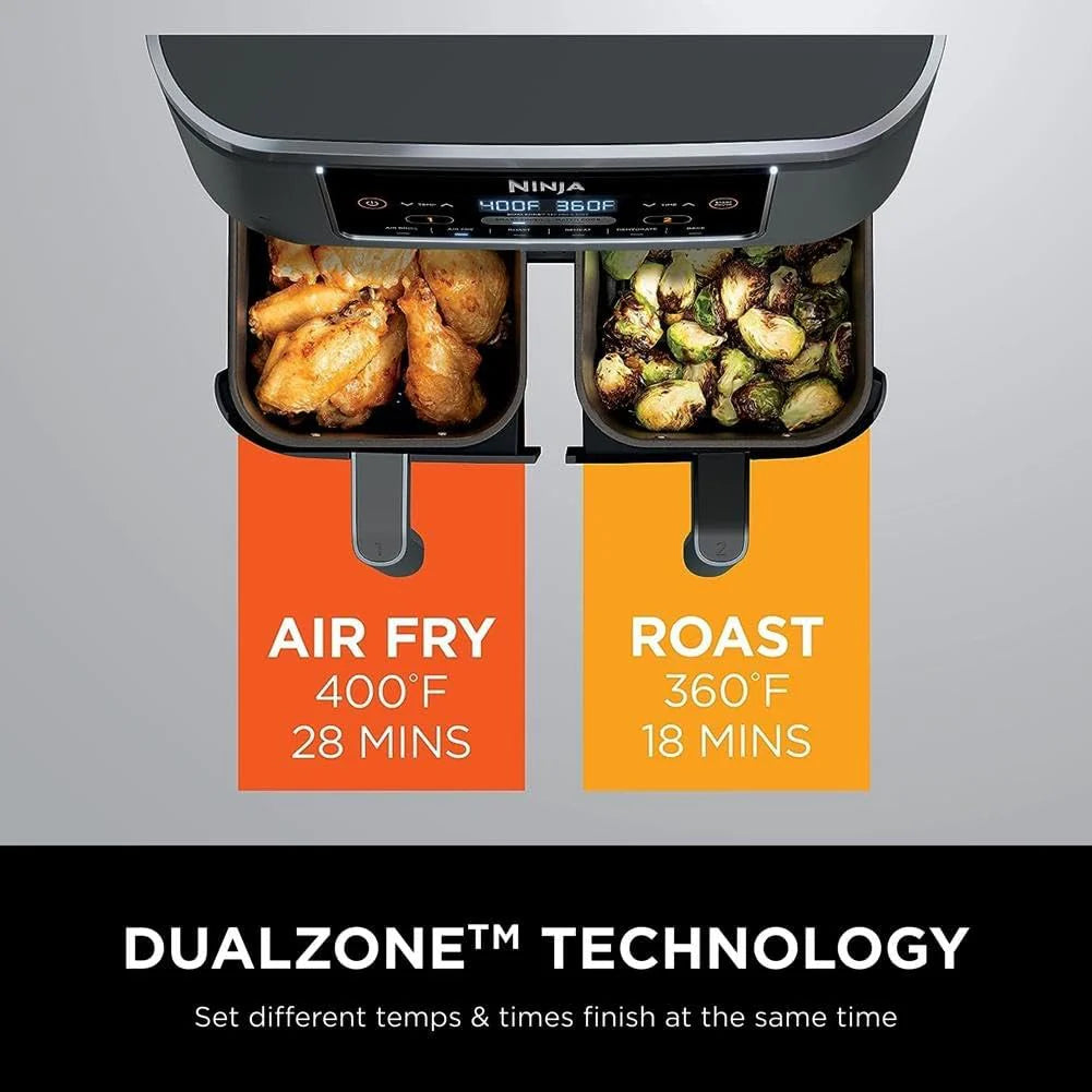 Ninja Foodi 6-in-1 FlexBasket Air Fryer with 7-QT MegaZone & Basket Divider for Large Proteins & Full Meals, Smart Finish Cook 2 Foods 2 Ways, Family Sized Capacity, Air Fry, Roast & More