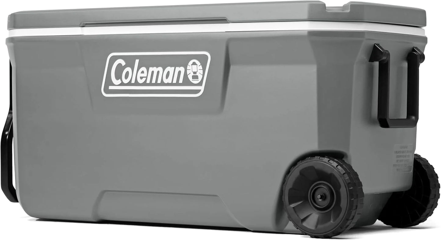 Coleman Insulated Portable Rolling Cooler with Wheels, Leak-Proof Outdoor Hard Cooler, Keeps Ice for Up to 5 Days, 100 Quart