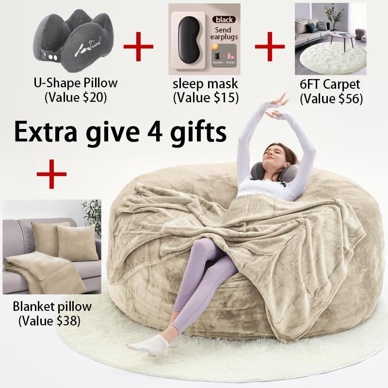 60" inch Oversized Bean Bag Sofa with Filling, Memory Sponge Bean Bag Chair