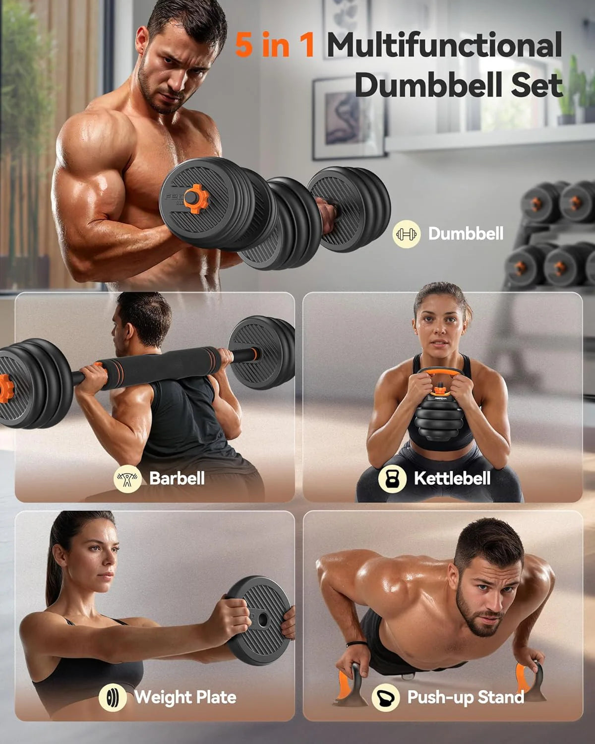 Feierdun adjustable dumbbells with connectors Barbell, kettlebell, push-up stand