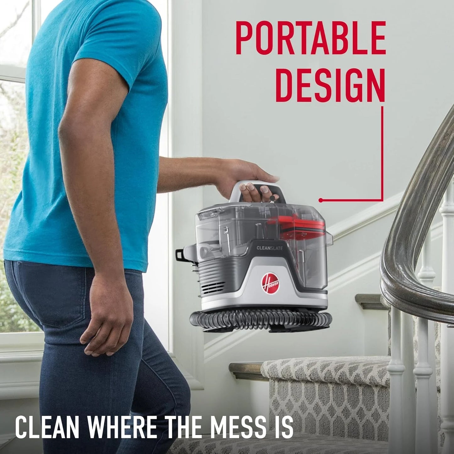 Hoover CleanSlate Plus Portable Carpet & Upholstery Spot Cleaner with Powerful Suction and Multiple Tools