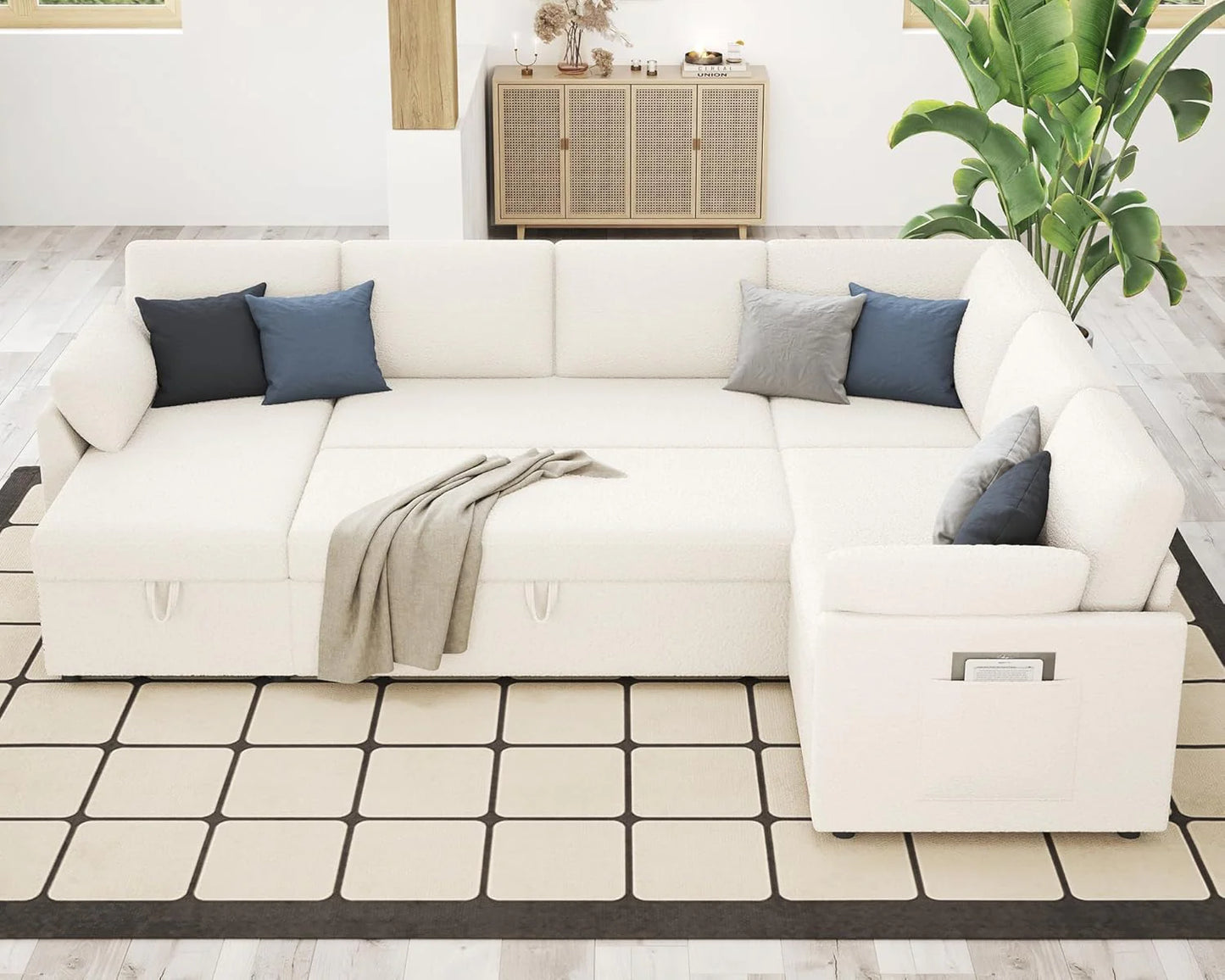 VanAcc Sofa Bed, Sleeper Sofa with Storage Chaise- 2 in 1 Pull Out Couch Living Room, Comfy Sleeper Couch