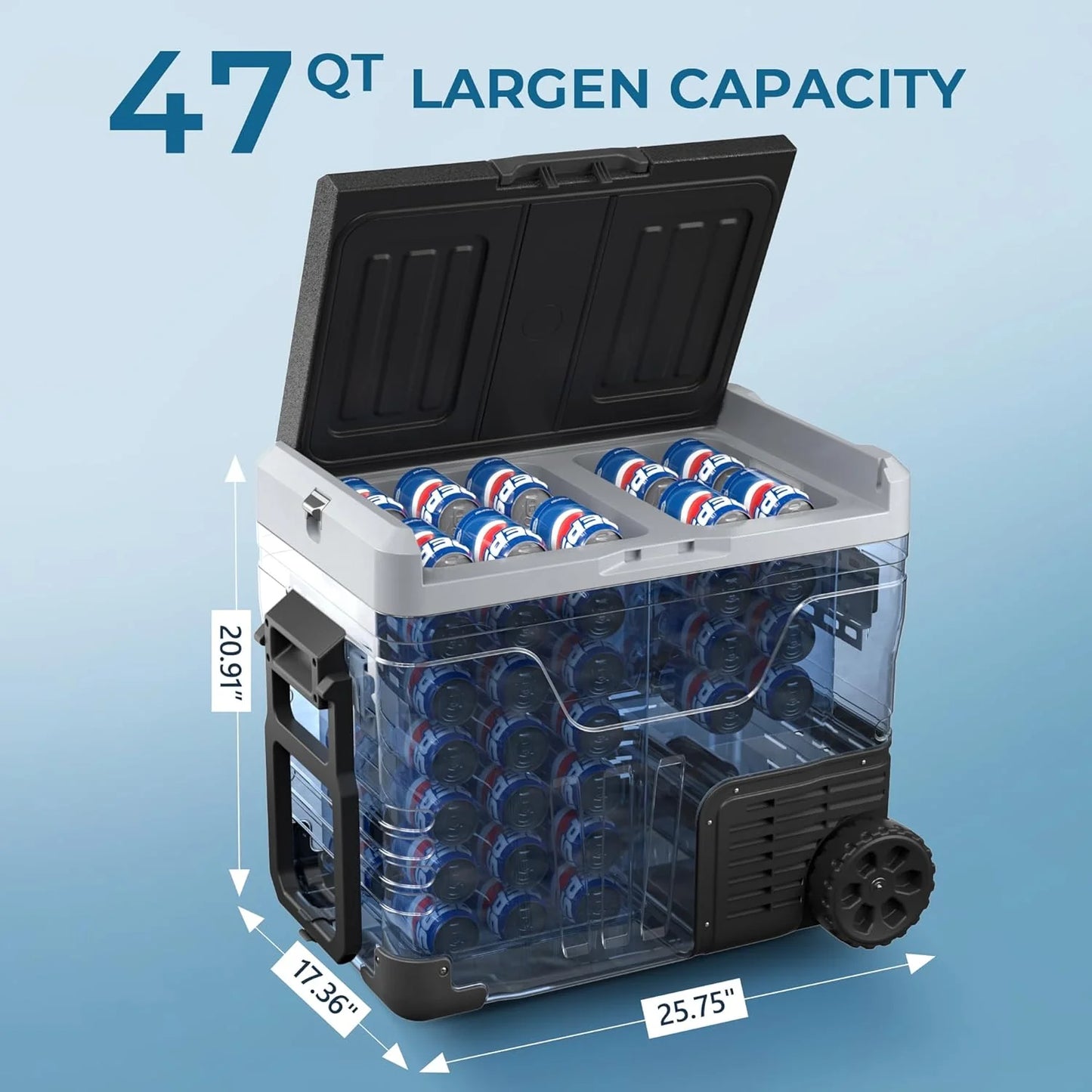 EUHOMY 12 Volt Refrigerator, 53QT(50L) Electric Cooler, Portable Freezer 12V/24V DC 110-240V AC, 12V Fridge -4℉~68℉, 12V Cooler with Wheels & 2 Baskets for Travel, Truck, Boat, Camping