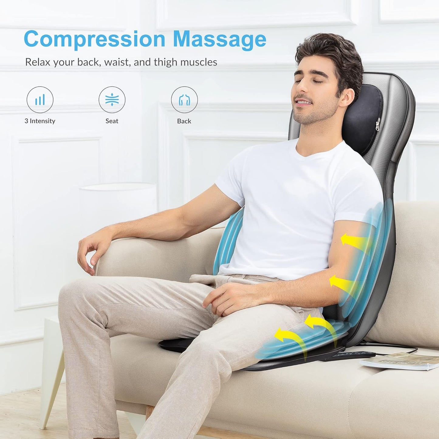 COMFIER Massager Chair with Heat Shiatsu Neck Back Massager Portable with Compress & Rolling Massage Chair Pad for Full Back Neck & Shoulders Full Body Pain