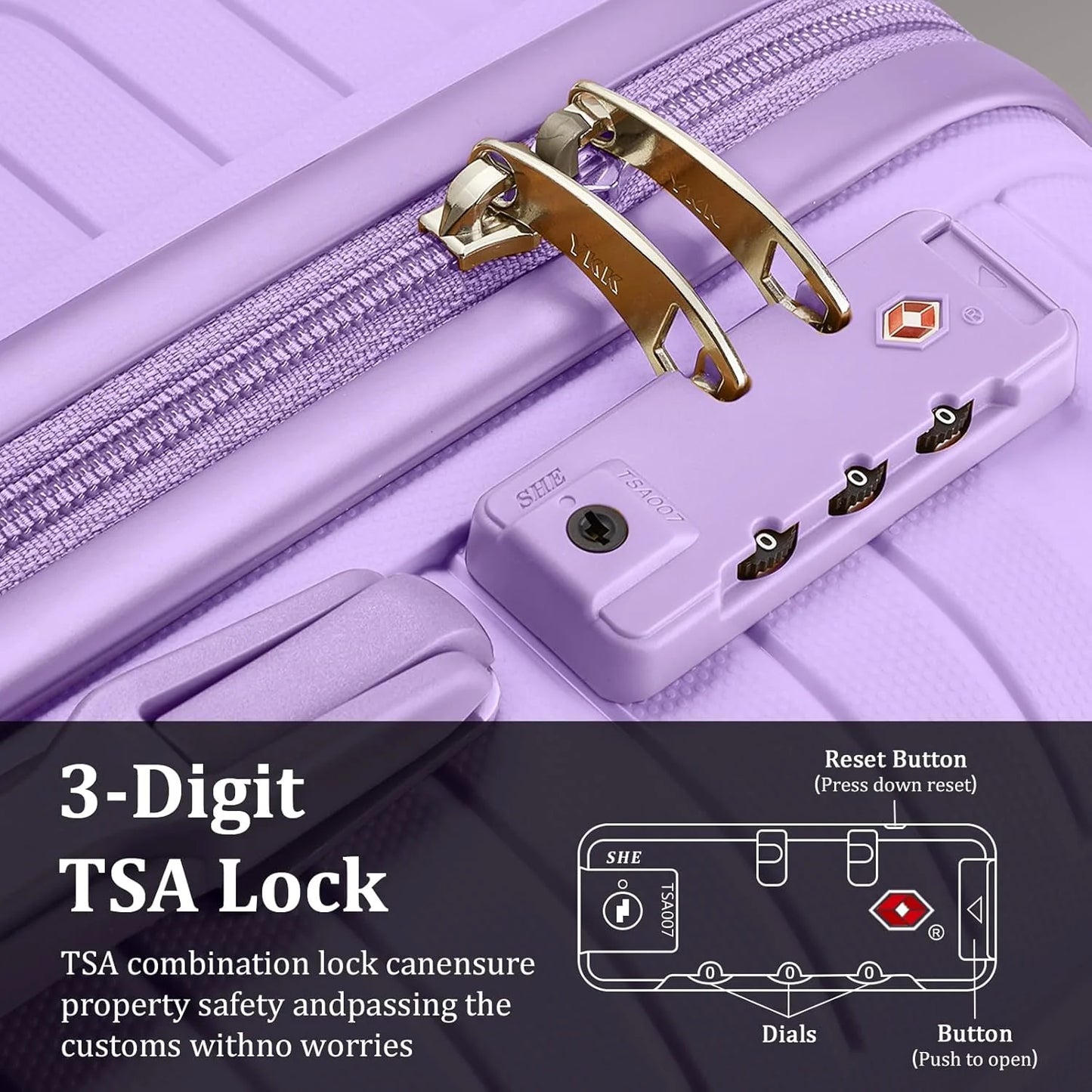 5-piece PP hardshell lightweight travel carry-on luggage set with dual spinner wheels and TSA lock
