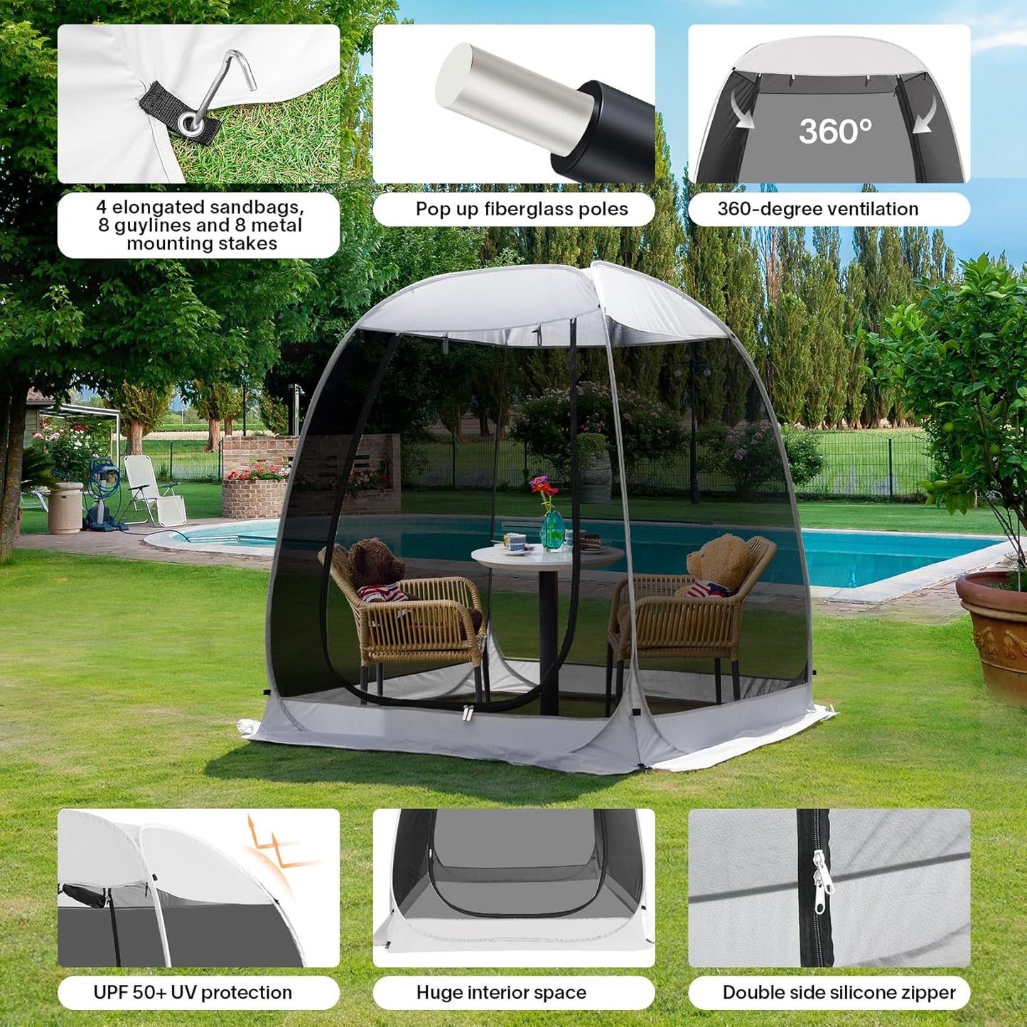 Screen gazebo, sleeps 6-10-15 people Igloo-style canopy tent with mosquito net on the sides Perfect for garden, patio, backyard