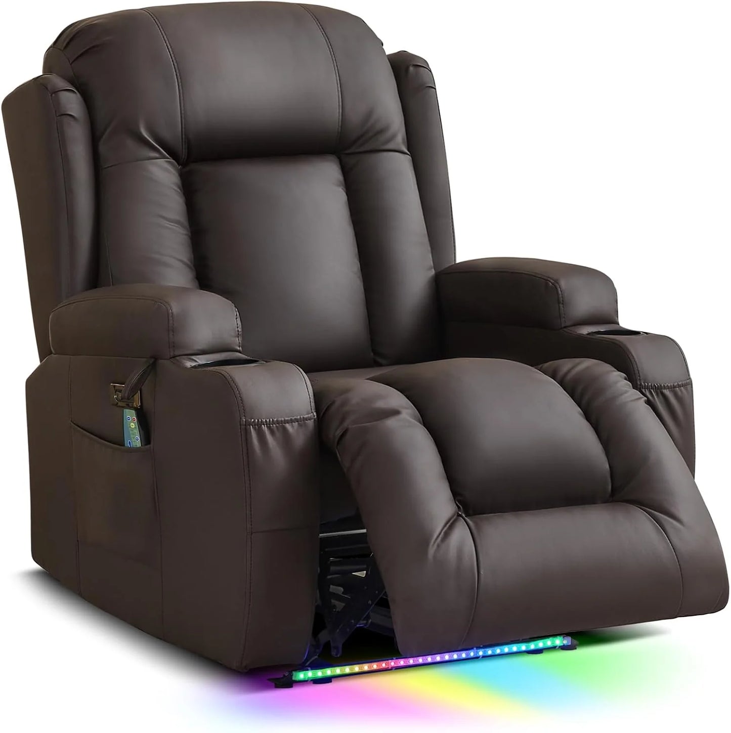 TUNYI Power Loveseat Recliner Sofa with Massage & Heat Home Theater Seating with Console Electric Recliner RV Sofa with USB/Outlet/Storage/Side Pocket/LED Light/Speaker (Brown, Loveseat)