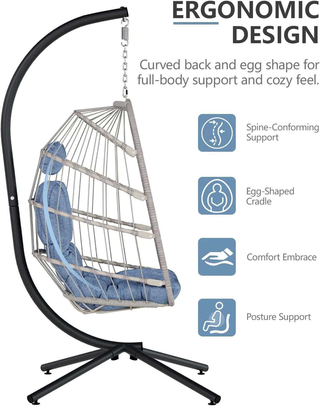 SWITTE Egg Chair Outdoor with Stand, Indoor Wicker Hanging Egg Swing Chair with Cushion, 350lbs Capacity for Patio, Bedroom