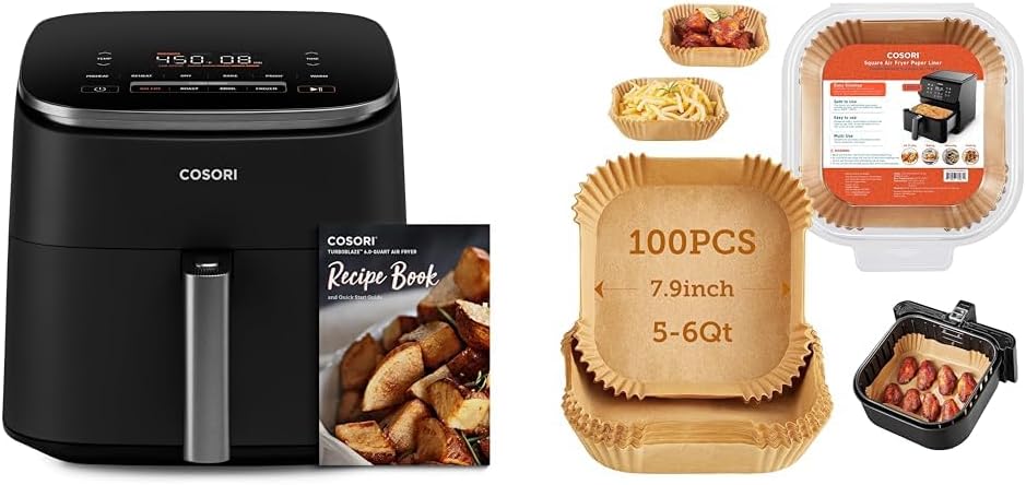 COSORI Air Fryer 9-in-1, Compact & Large 6-Qt, Fast Turbo Modes, 90–450°F Precise Heat for Even Results, Up to 95% Less Oil*, Roast, Bake, Dry, Reheat, Frozen, Broil, Proof, 120V, TurboBlaze, Grey